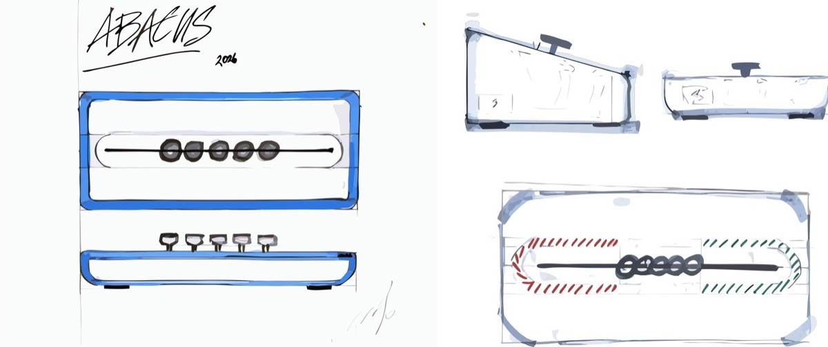 Early pencil and marker sketches of the Abacus device